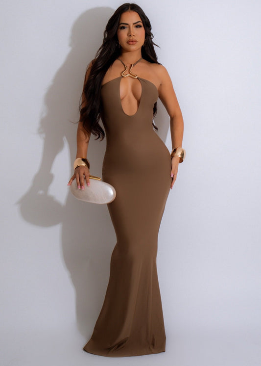 Minimalist Flow Maxi Dress Brown