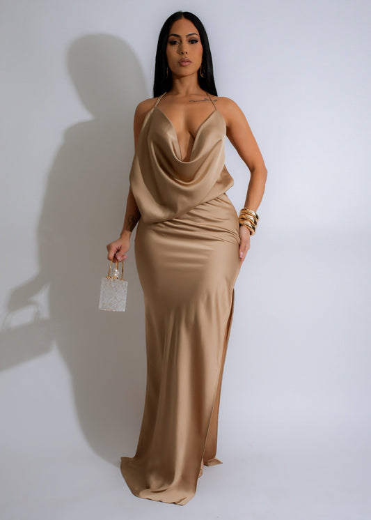 Moonlit Satin Slip Maxi Dress Gold