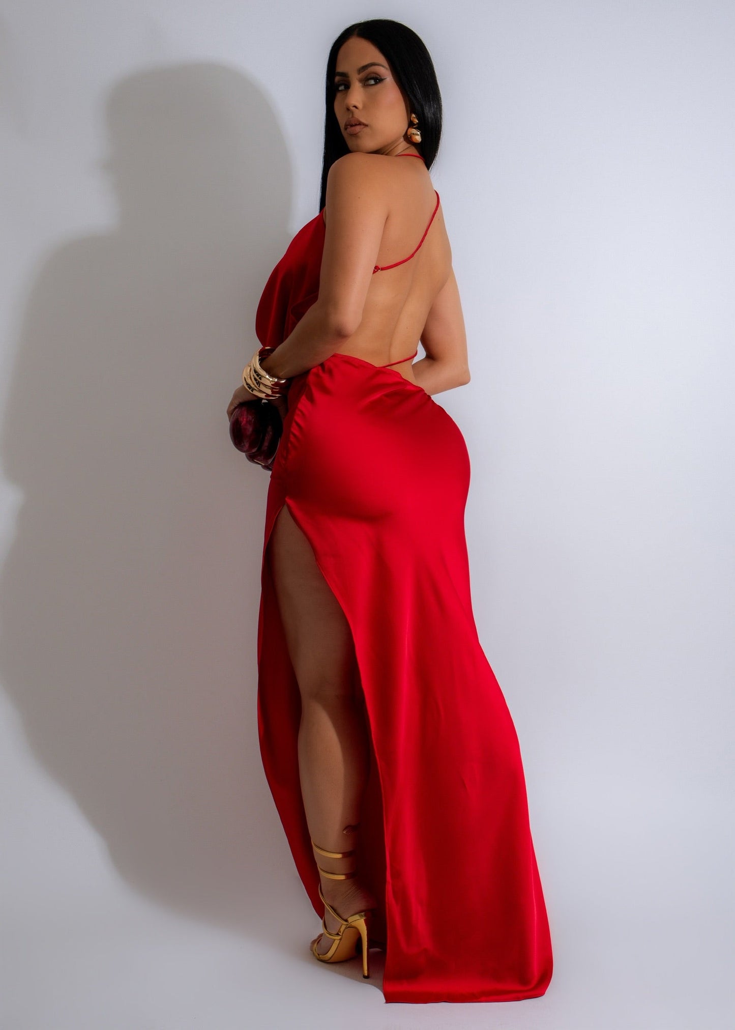 Moonlit Satin Slip Maxi Dress Red