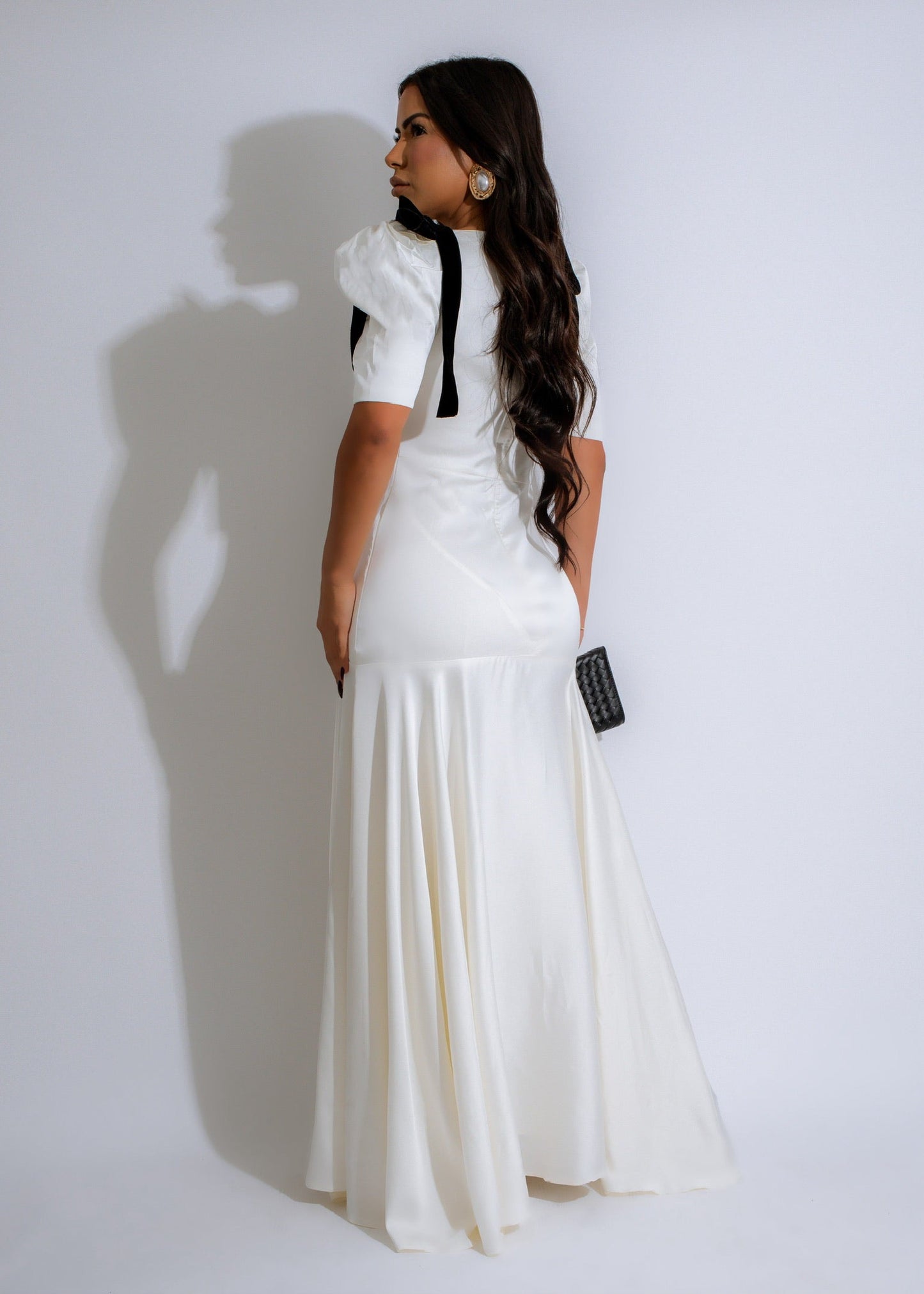 Ribbon Elegance Satin Maxi Dress White