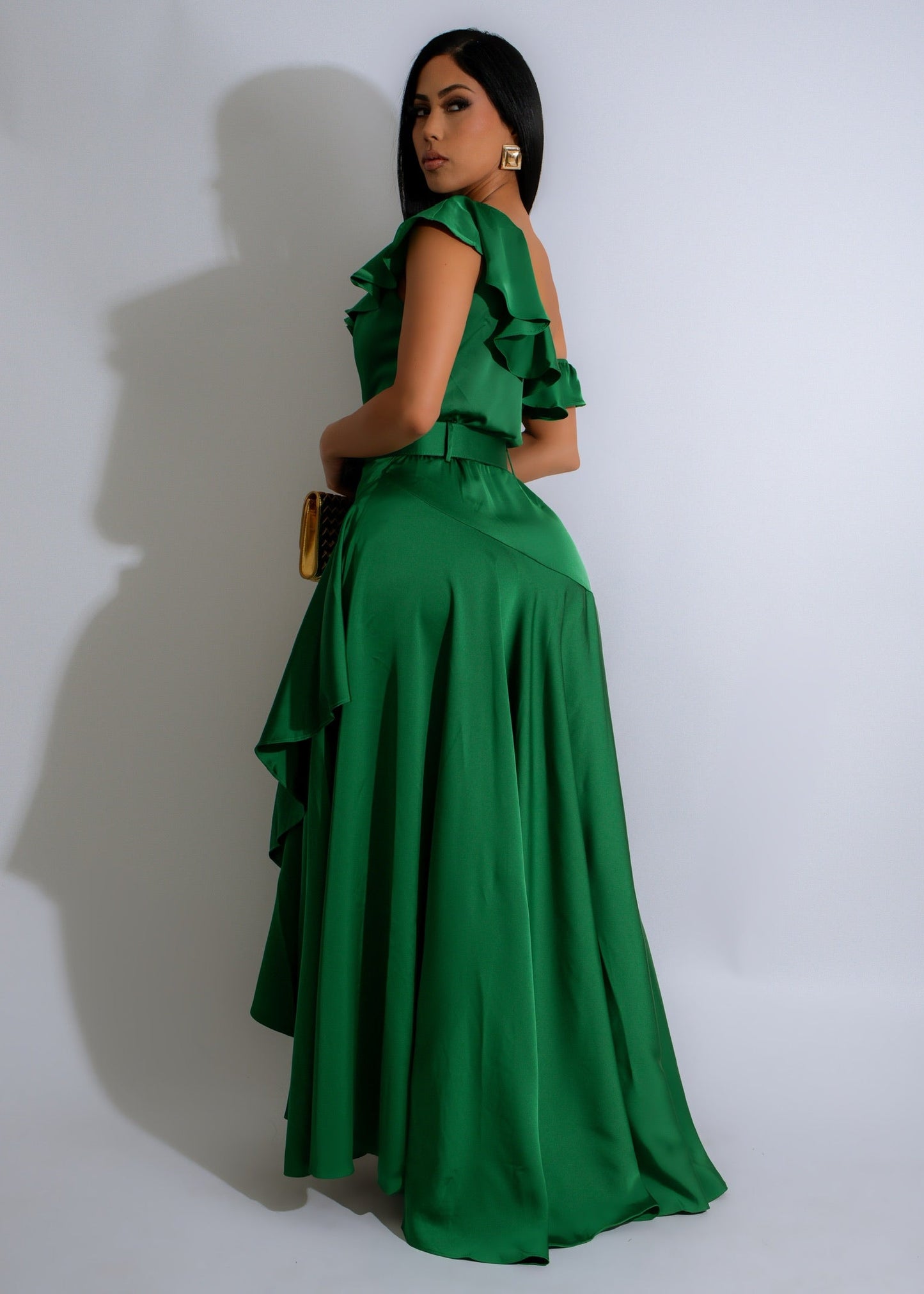 Emerald Rhapsody Satin Maxi Dress Green