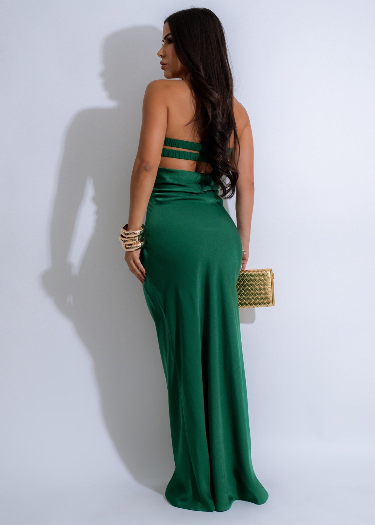 Verdant Allure Satin Maxi Dress Green