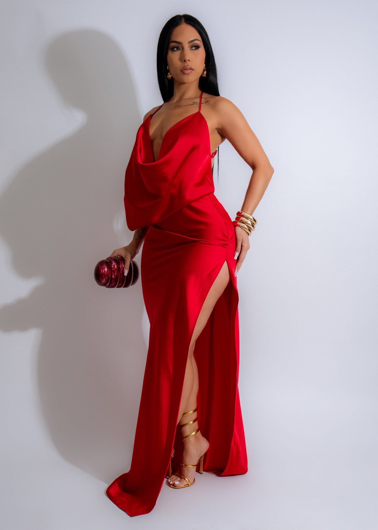 Moonlit Satin Slip Maxi Dress Red