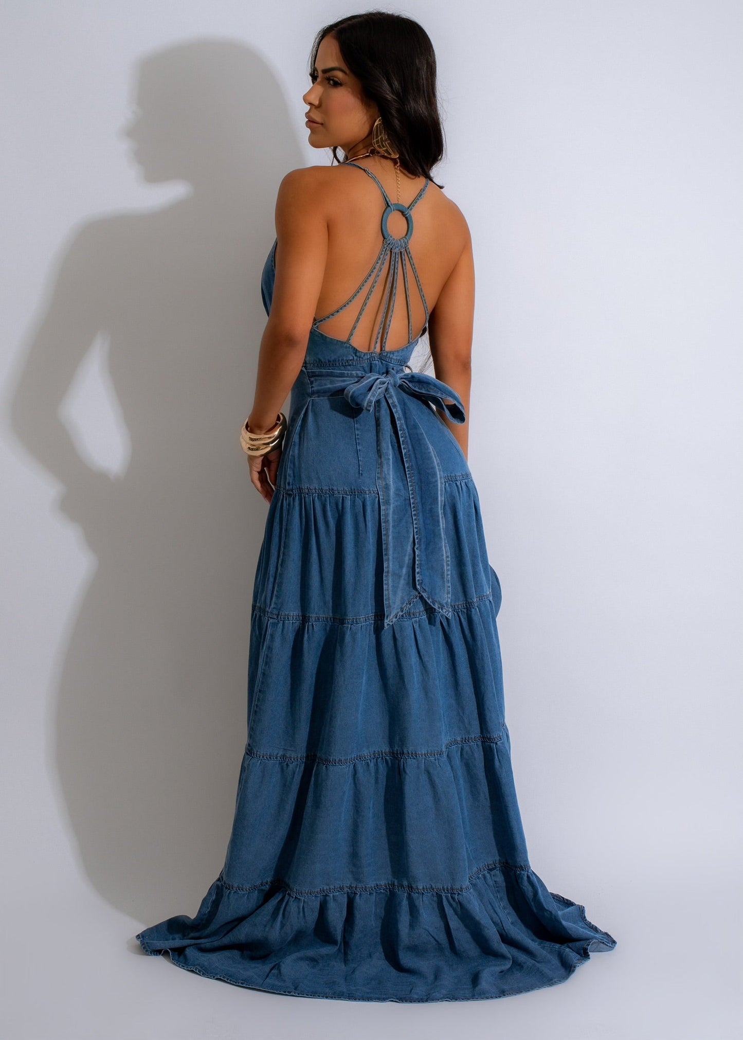 Sweet Girl Denim Maxi Dress Dark Denim