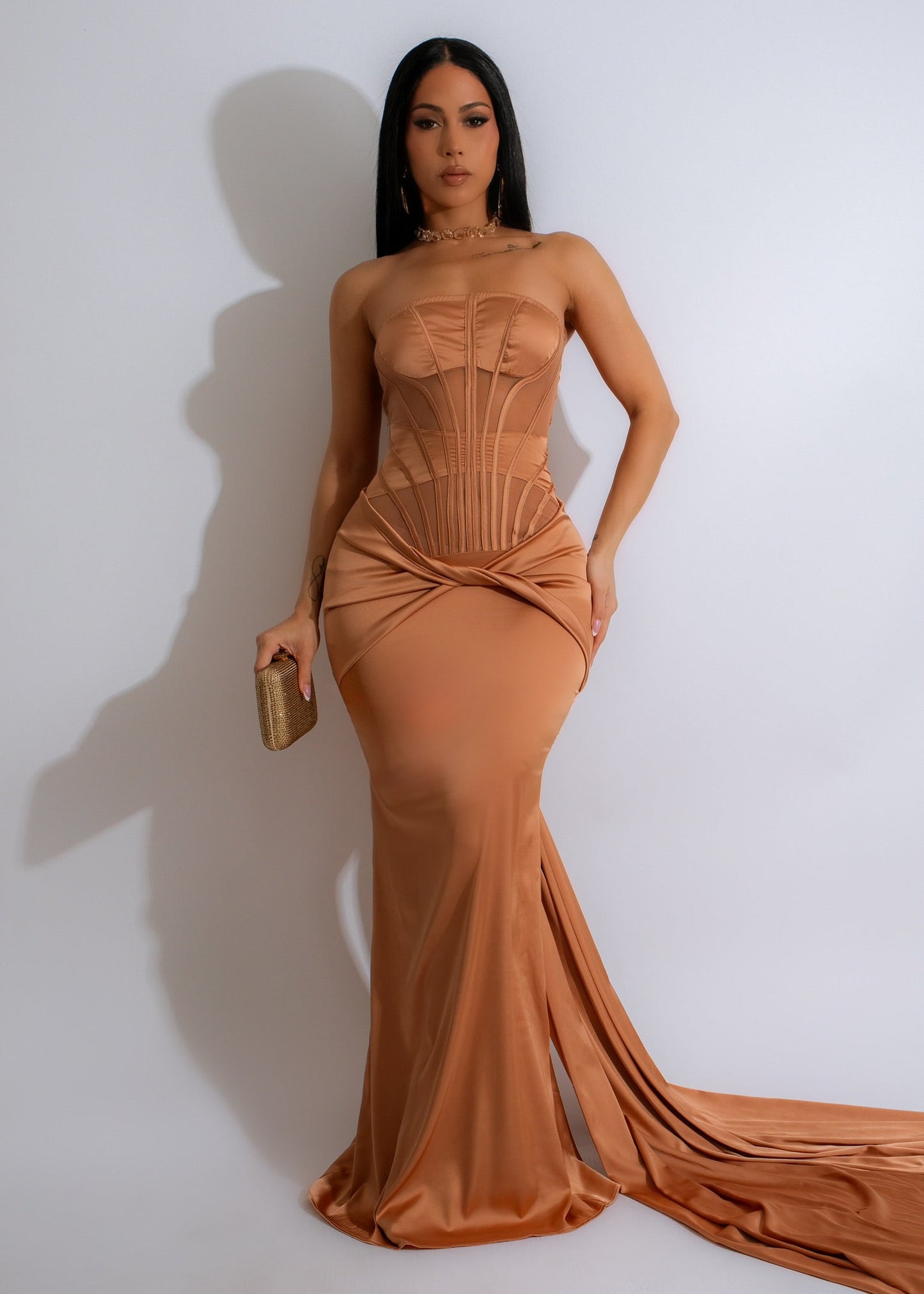 After Hours Satin  Maxi Dress Brown