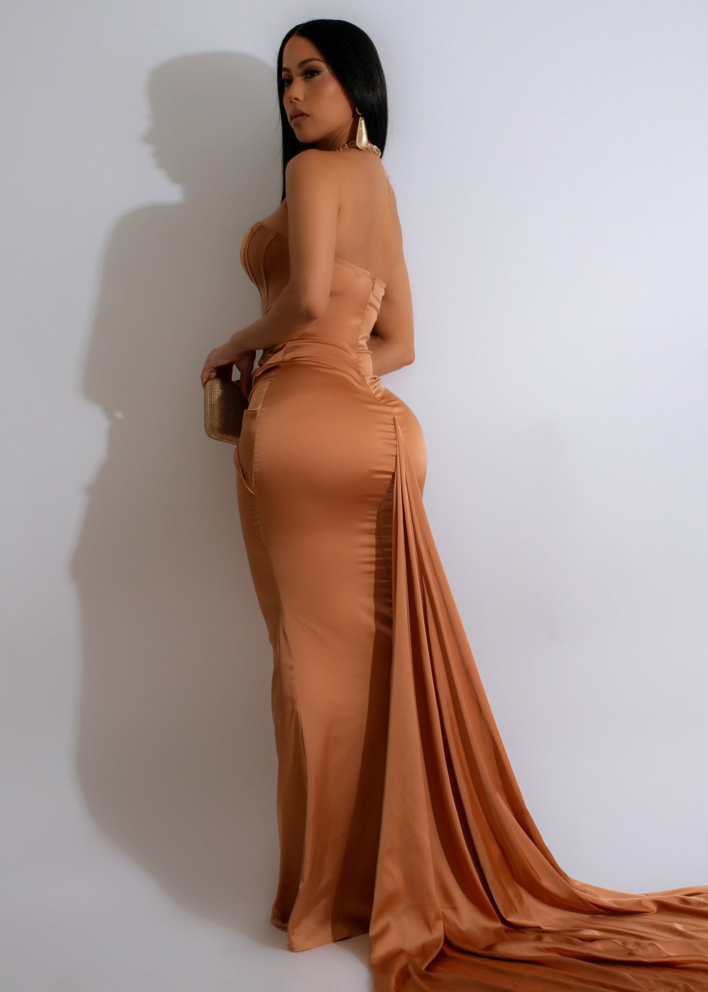 After Hours Satin  Maxi Dress Brown